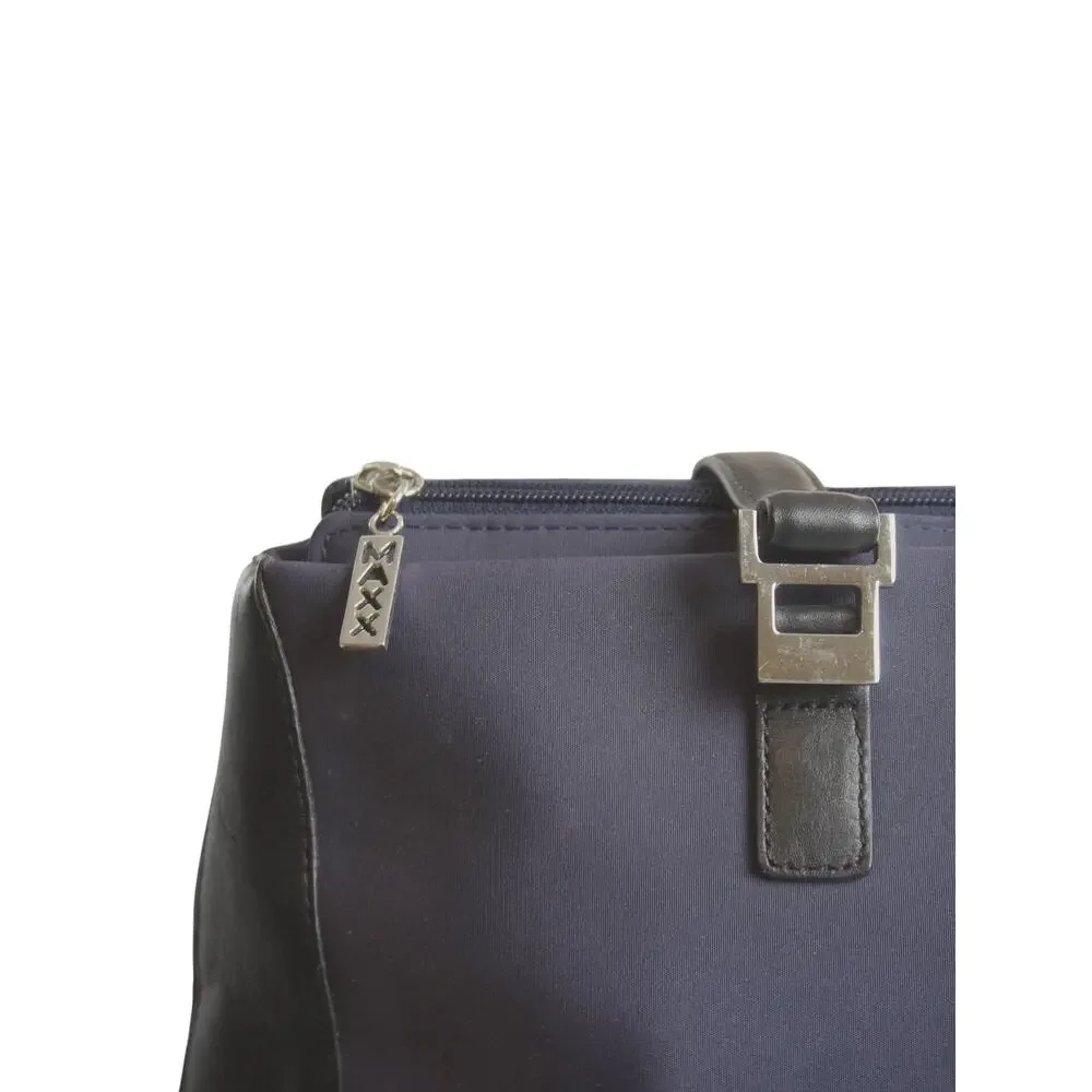 MAXX New York Navy Nylon Black Leather 14” Laptop Tote Work Bag Organizer GUC